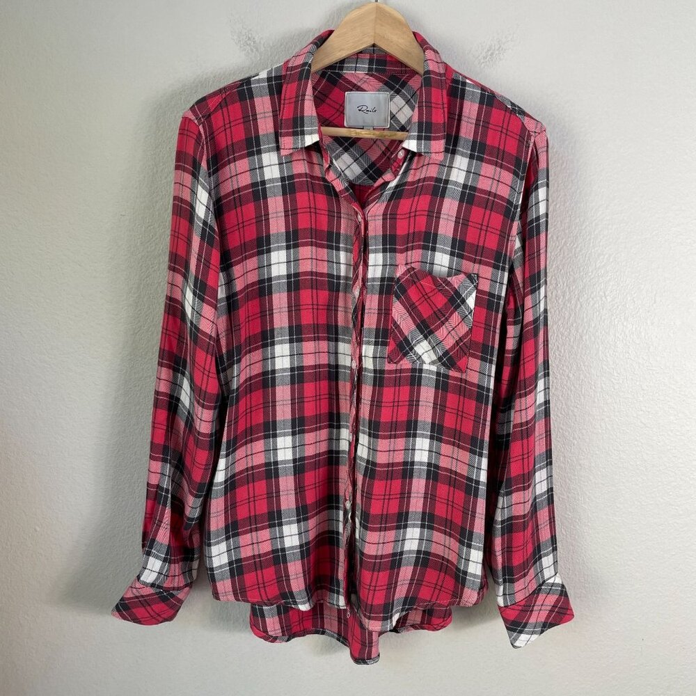 Rails Womens Medium Hunter Scarlet Ash White Plaid Button Up Shirt Long Sleeve